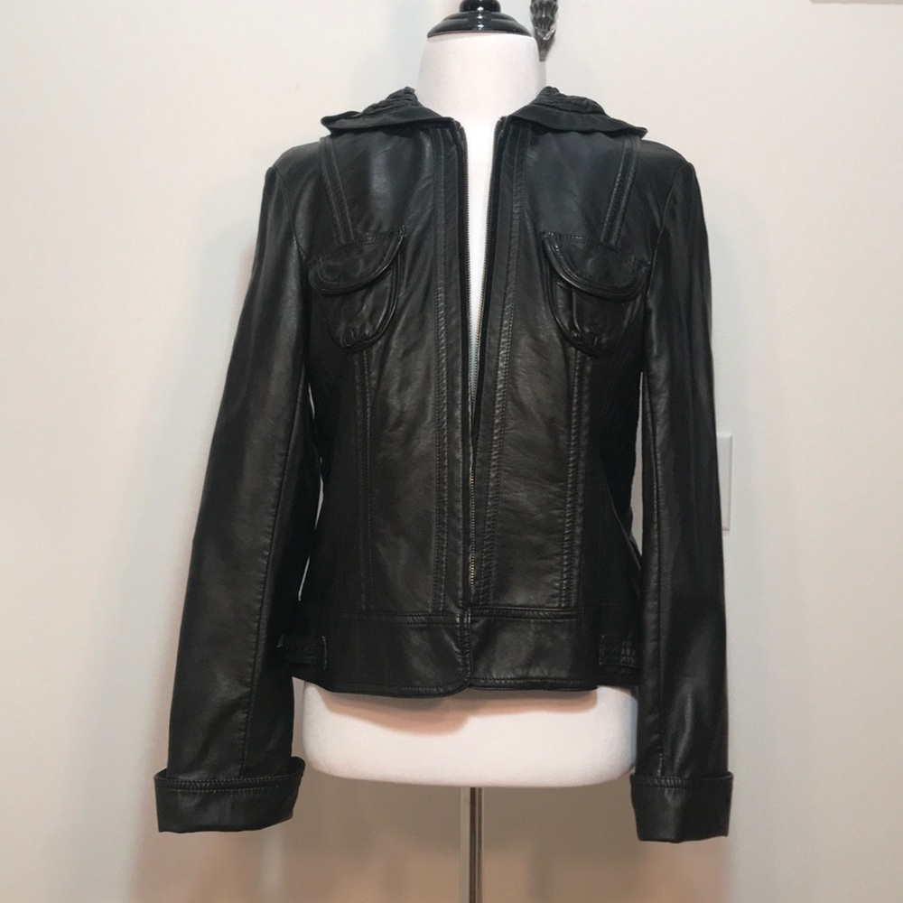 One World Faux Leather Jacket with Hood